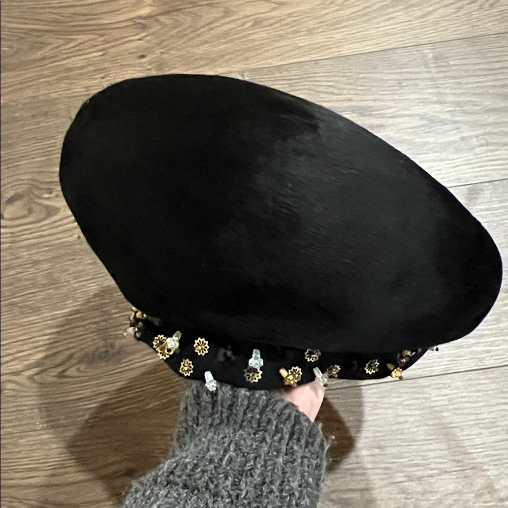 Vintage Leslie James Mondine Black Embellished Statement Hat